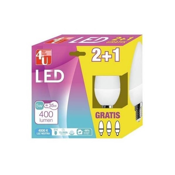 LAMPARA ILUMIN LED VELA E14 5W 400LM 4000K 2+1 4U