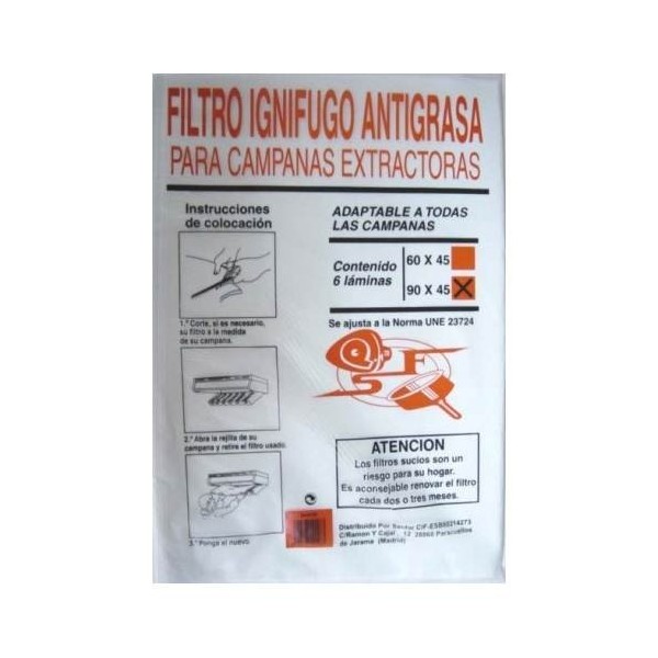 FILTRO CAMPANA EXTRACTORA 60CM ESPUMA SANFOR