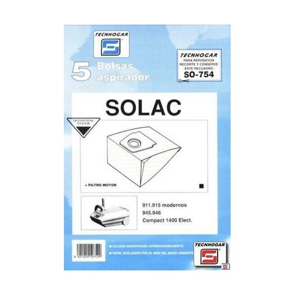 BOLSA ASPIRADOR PAPEL SOLAC 911 910754 THOGAR 5 PZ