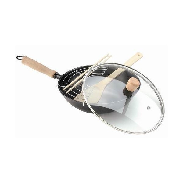 SARTEN COC WOK 28CM TAPA CRISTAL PINZAS MADERA ACE