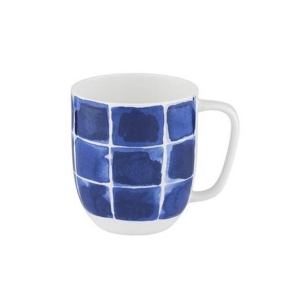 TAZA DESAYUNO C/ASA 380ML MUG CUADROS BLUE PORCEL