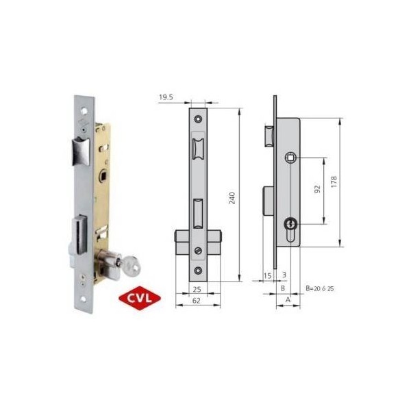 CVL CERRADURA EMBUTIR METALICA 1992-C/25/6 (2 UND