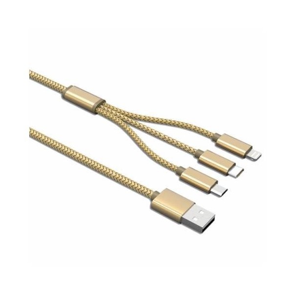 CABLE MULTIMEDIA USB 3EN1 ORO 1 MICRO USB 1 IPHONE