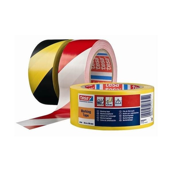 CINTA ADH 50MMx 33MT SEÑALIZACION PVC RO/BCO TESAT