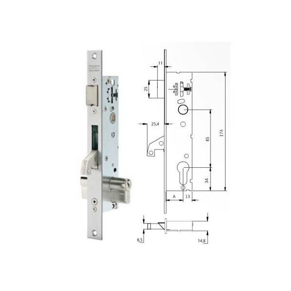 CERRADURA MET.EMB. 25X30MM 2241BE303AI INOX S/GAN